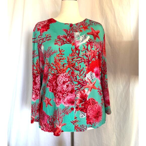 Made in ITALY Piero Moretti Top Button Down Coral Shell Print Viscose 54 XL - Picture 1 of 7